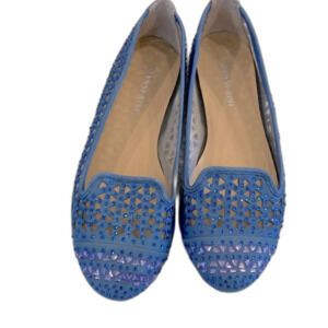 Gianna Bini Blue Sparkle Rhinestone Mesh Cut Out Ballet Slippers Size 7.5